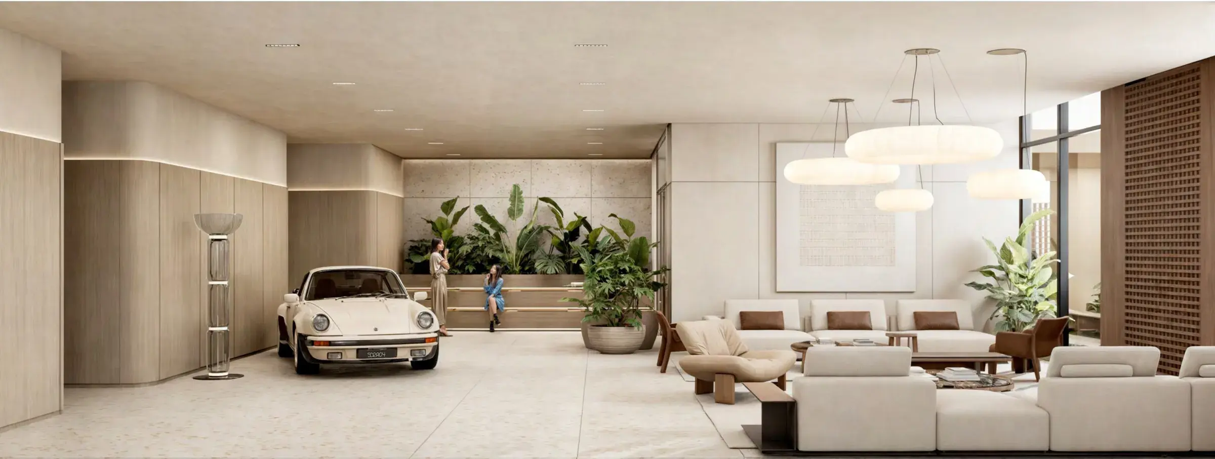 Architectural render of the 5CERO4 lobby lounge.