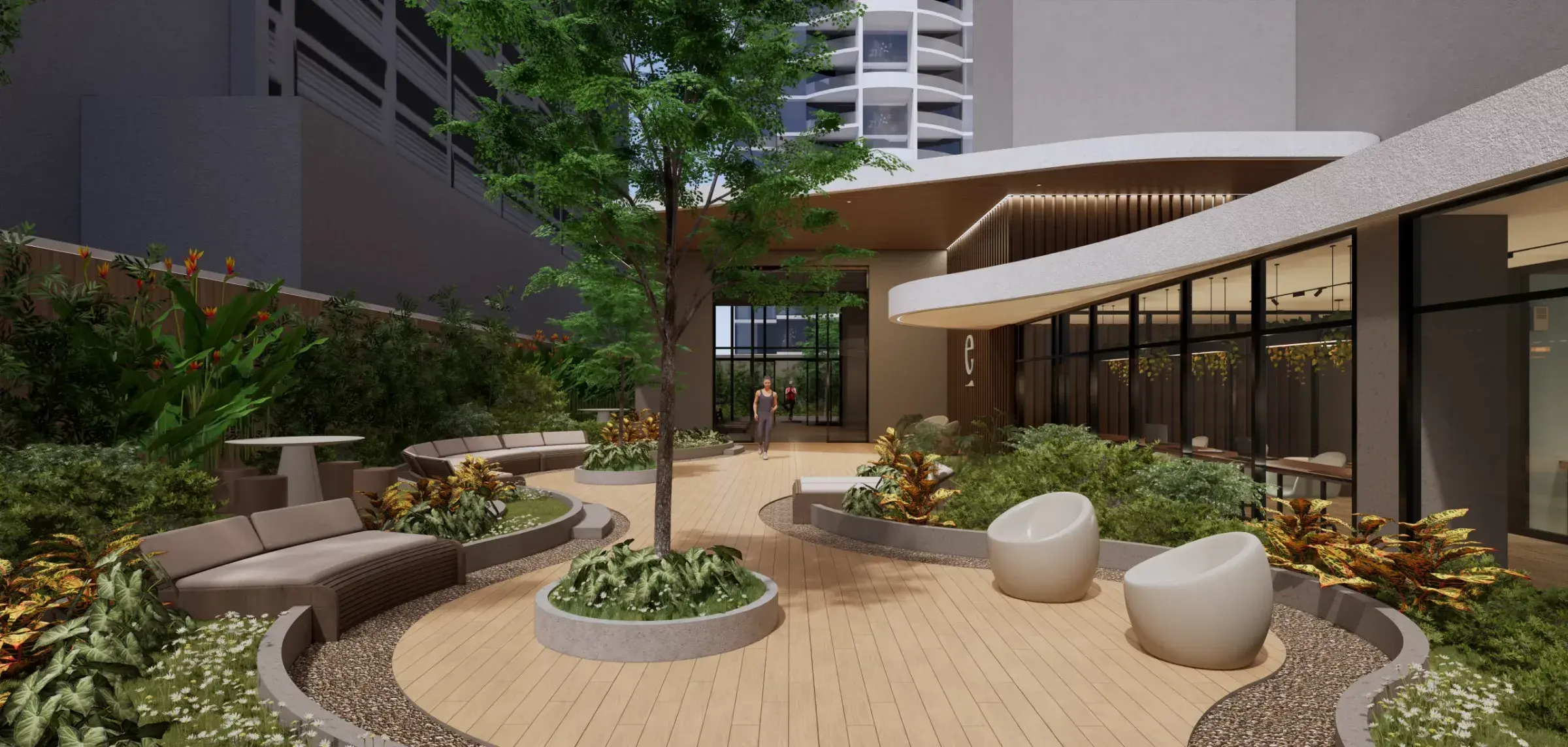 Architectural render of the Allure biophilic garden.
