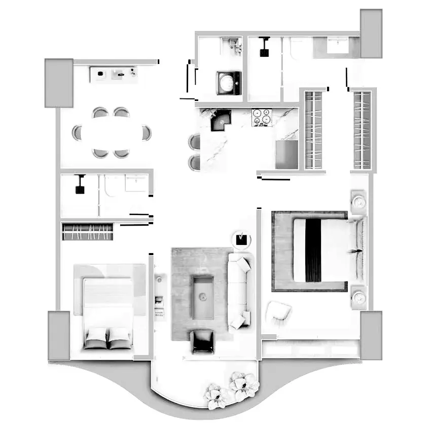 Floor plan of the 88 m² Aurum apartment, units A and B.