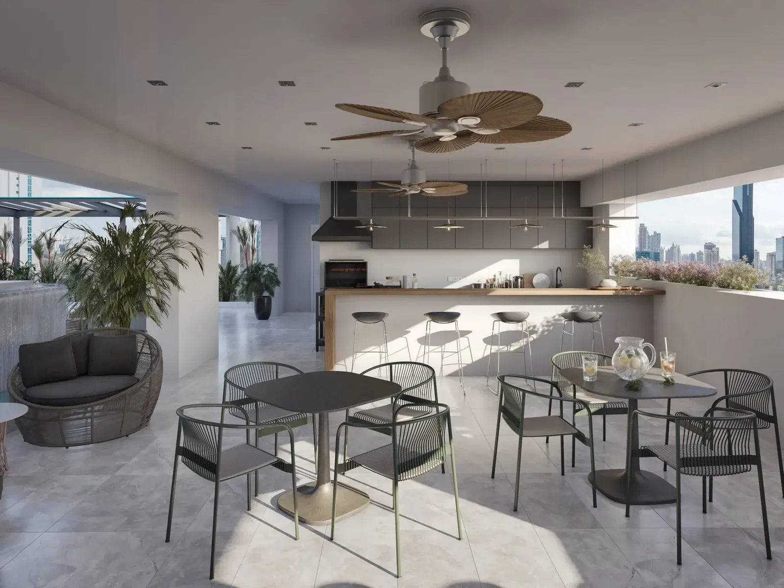 Architectural render of the AWA by Living social kitchen.