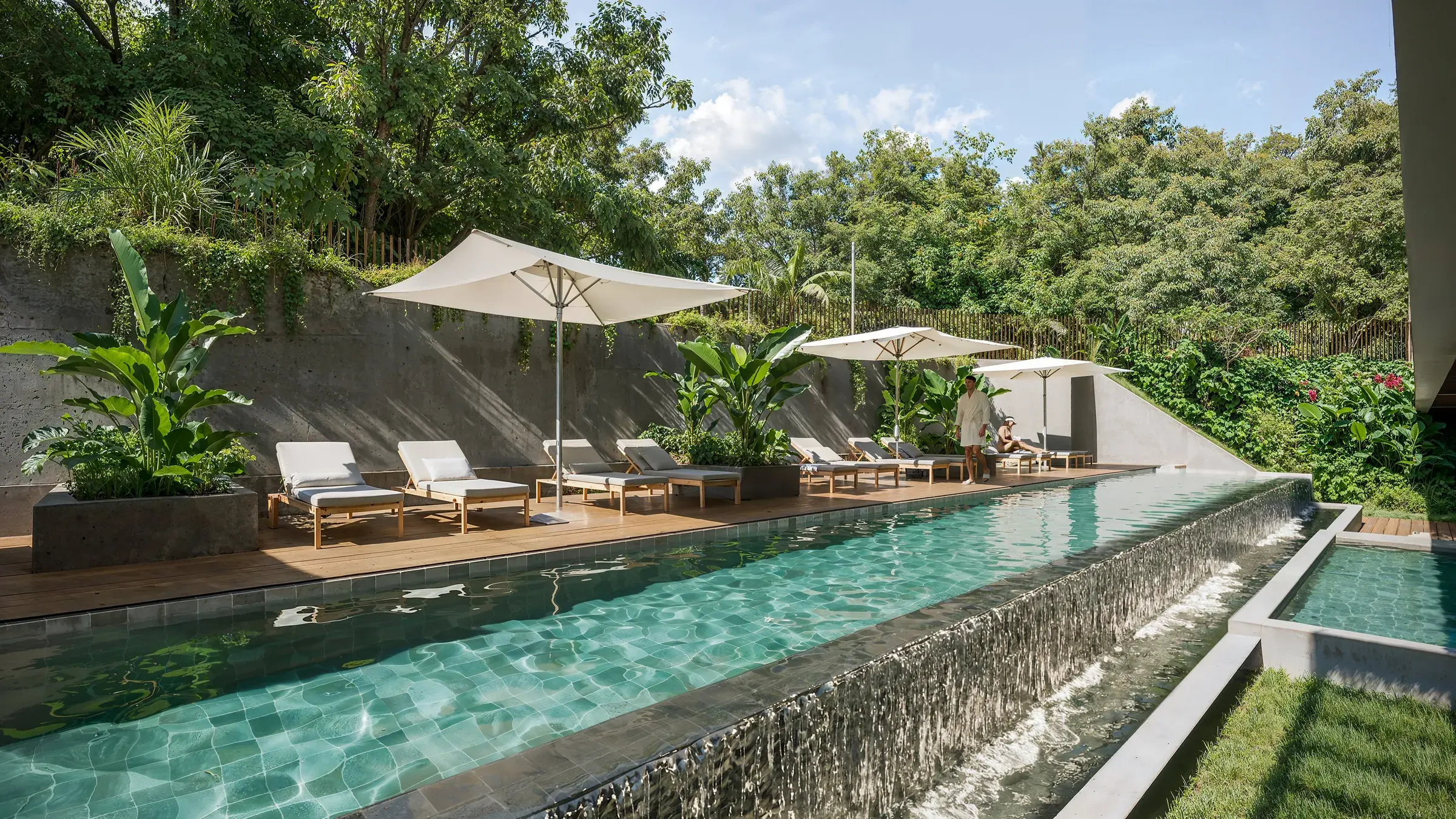 Architectural render of the Baula pool deck with loungers.