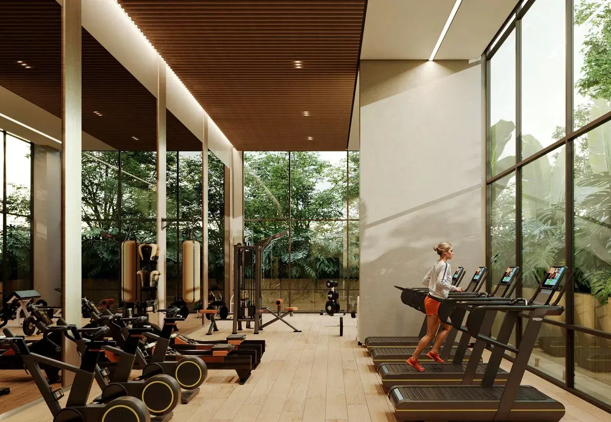 Architectural render of the Blau gym.
