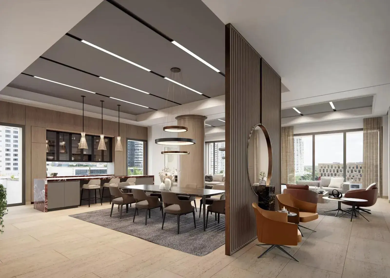Architectural render of the Madero social lounge.