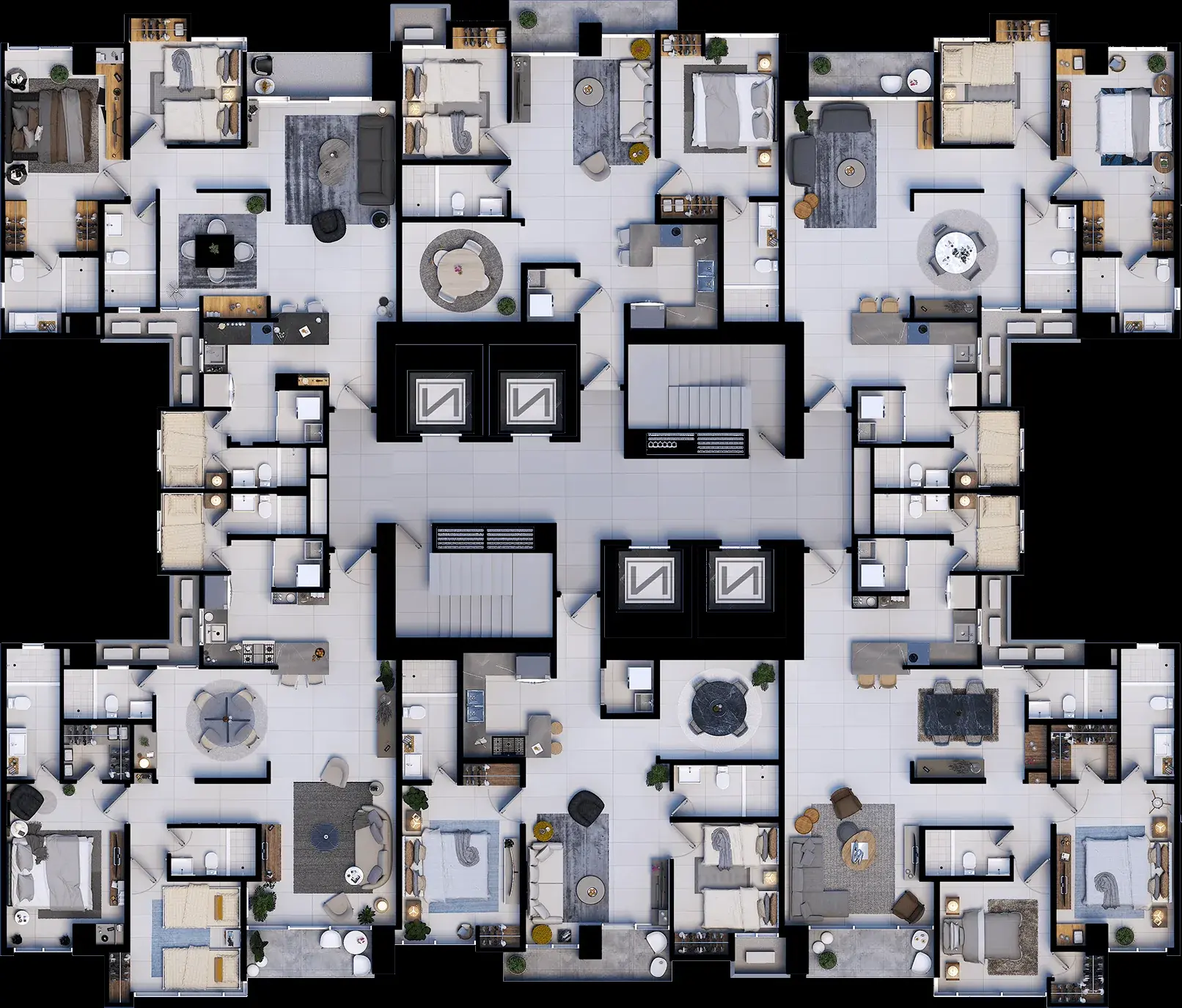 Typical floor plan of NEXT with six apartments.