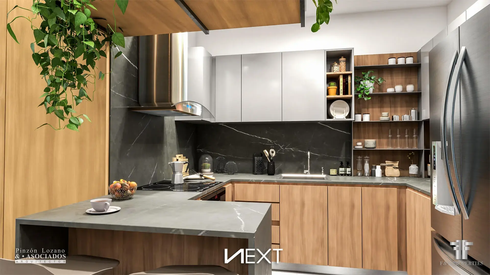 Architectural render of a NEXT kitchen.