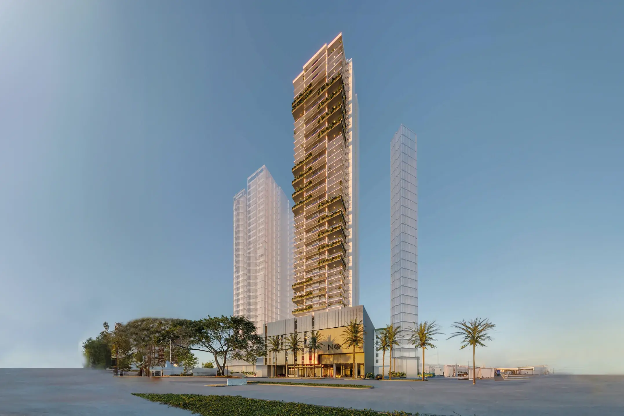 Architectural render of the Nogal residential tower in Costa del Este.