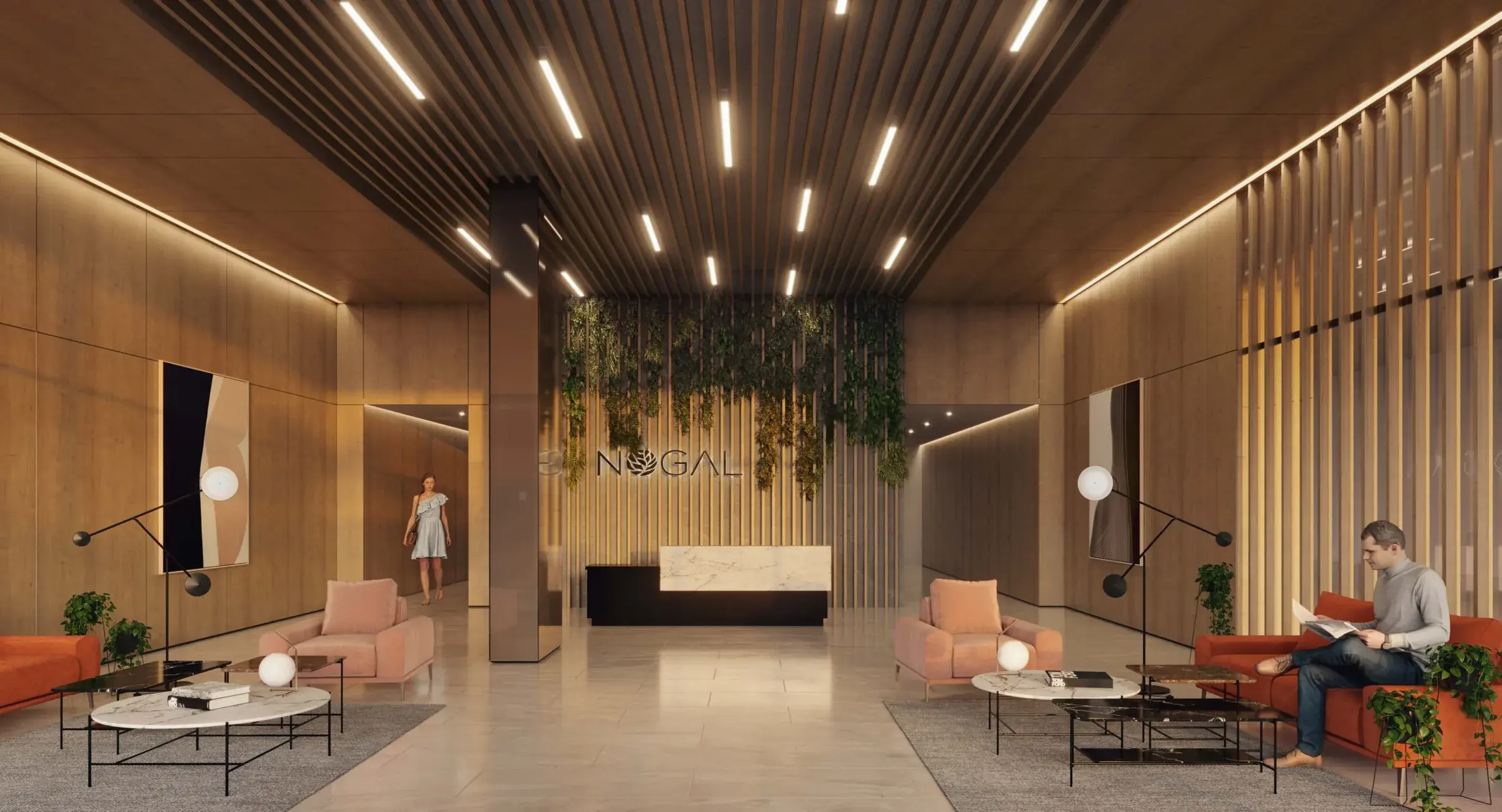 Architectural render of the Nogal lobby.