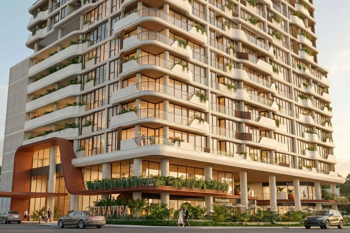 Architectural render of Selvática's street-facing facade in Costa del Este.