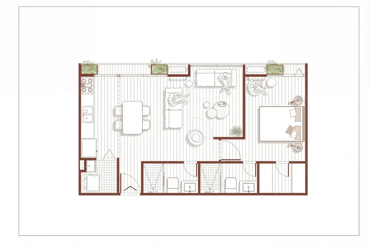 Floor plan of a 62 m² Selvática apartment.